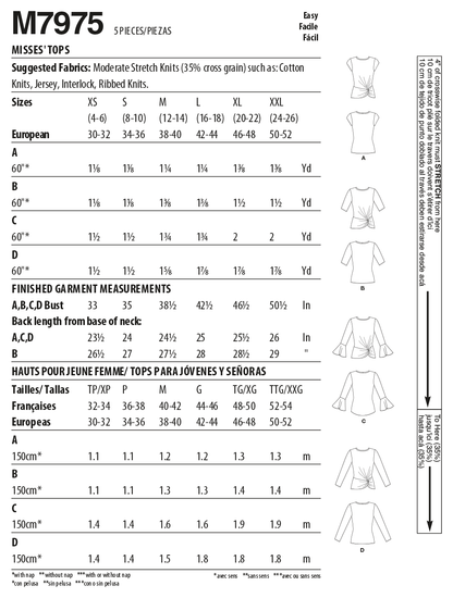 McCall's M7975 sewing pattern envelope showing knot-front top