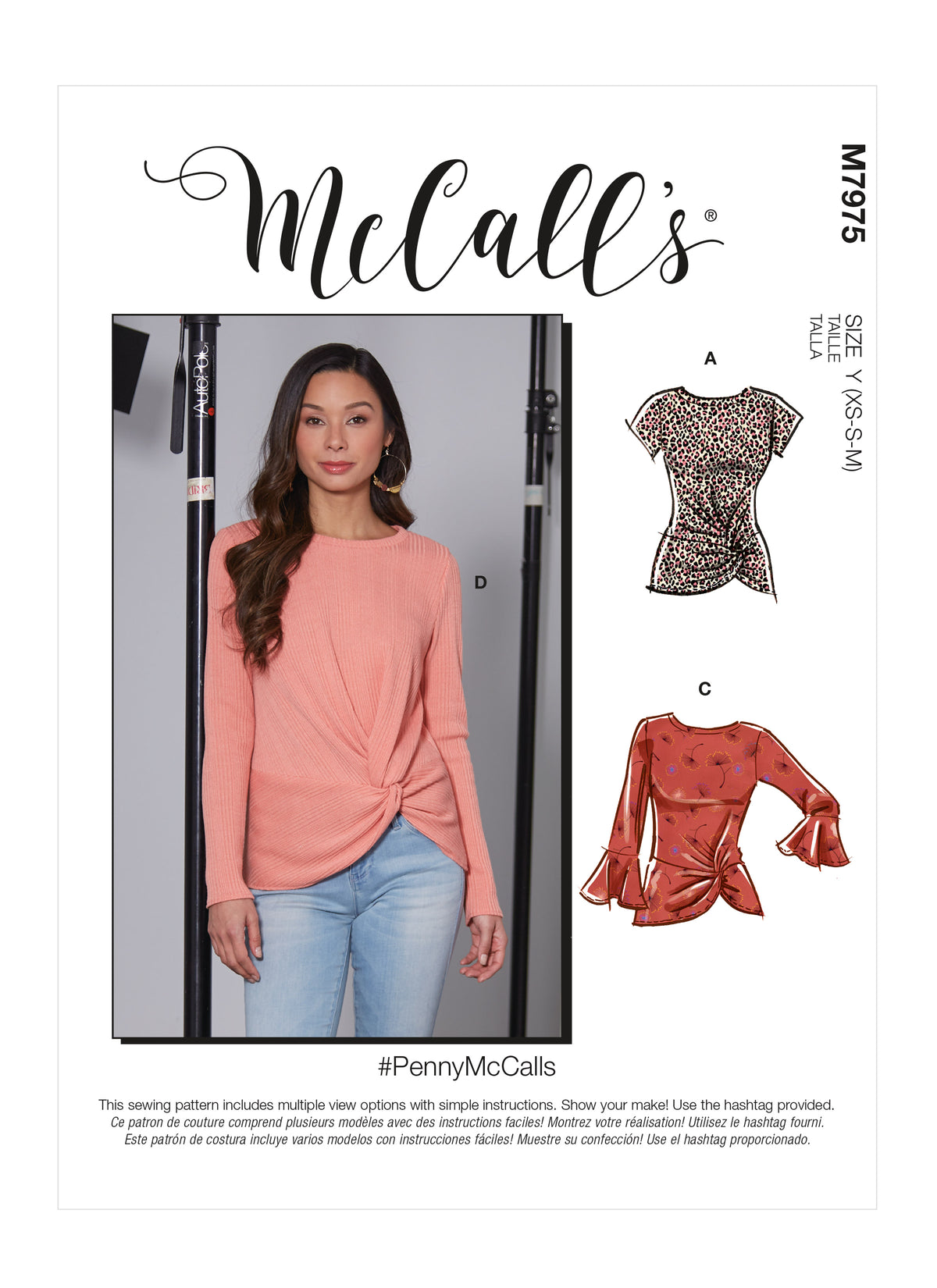 McCall's M7975 sewing pattern envelope showing knot-front top