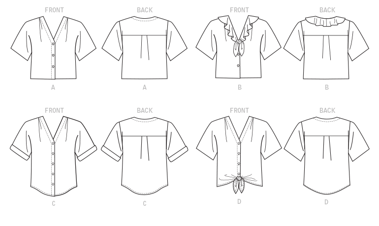 McCall's M7976 sewing pattern envelope showing button-front top