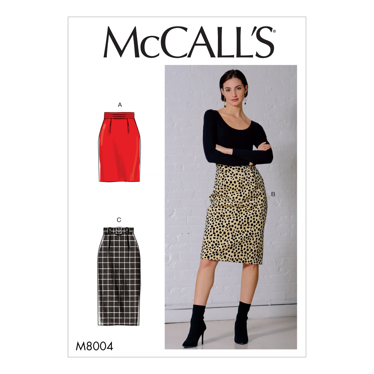 McCall's M8004 sewing pattern envelope showing lined skirt