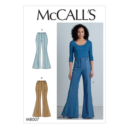 McCall's M8007 sewing pattern envelope showing flared trousers