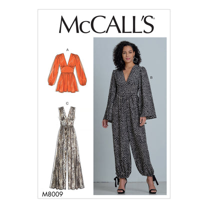 McCall's M8009 sewing pattern envelope showing jumpsuit and romper