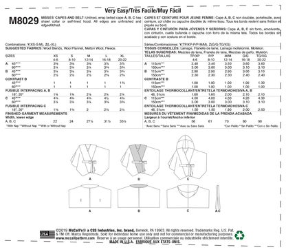 McCall's M8029 sewing pattern envelope showing wrap cape