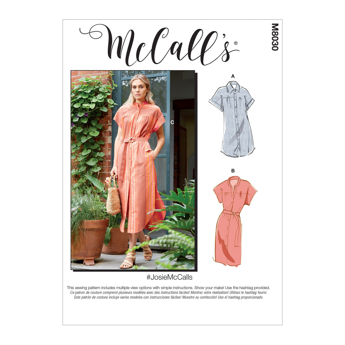 McCall's M8030 sewing pattern envelope showing shirt dress
