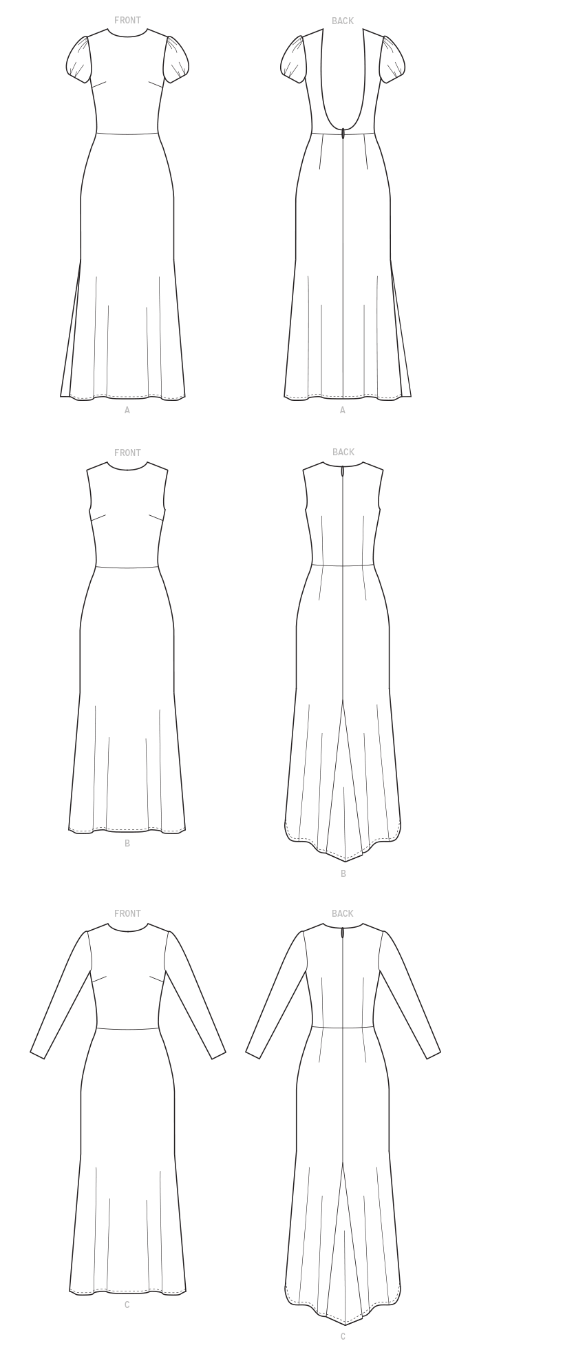 McCall's M8038 sewing pattern envelope showing evening gown designs