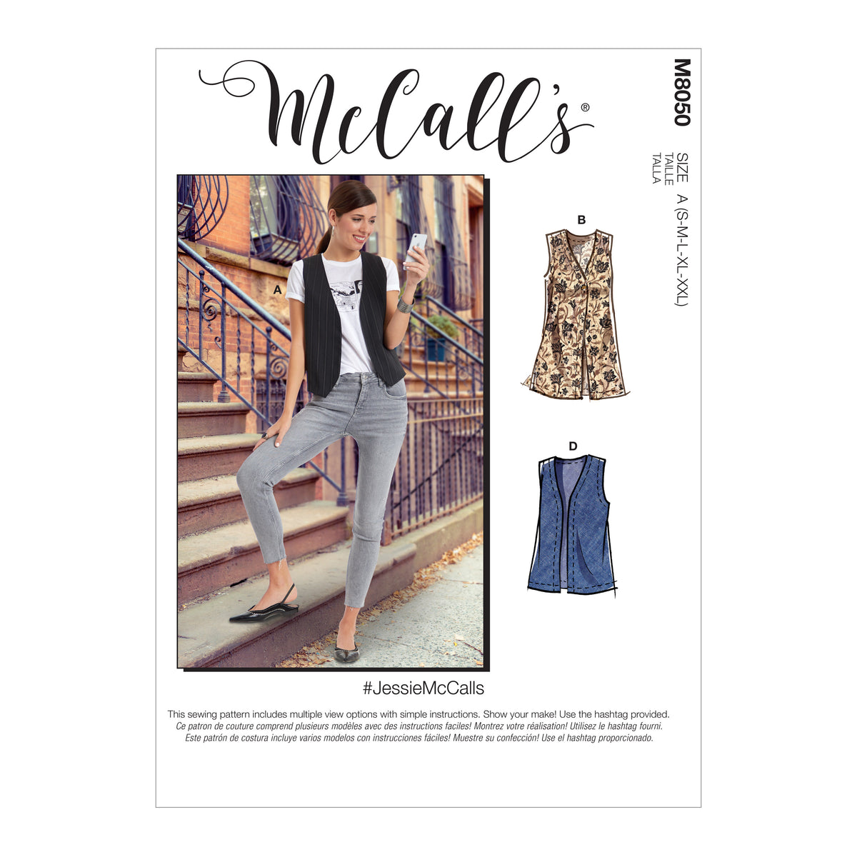 McCall's M8050 sewing pattern envelope showing unlined vest designs