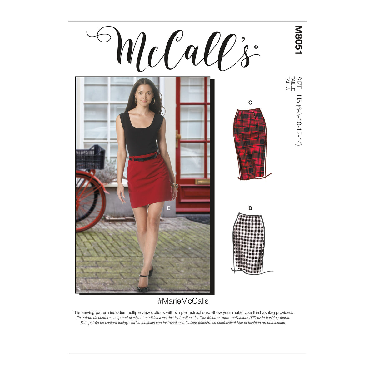 McCall's M8051 sewing pattern envelope showing skirt designs