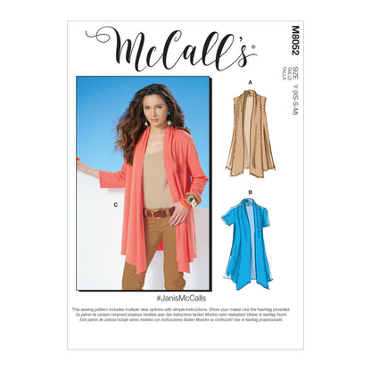 McCall's M8052 sewing pattern envelope showing shawl collar cardigan designs