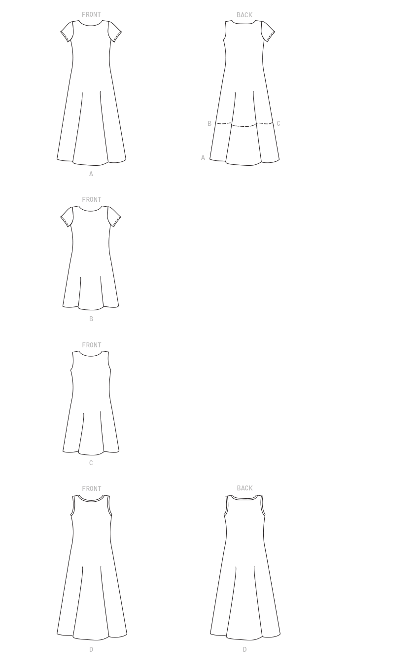 McCall's M8053 sewing pattern envelope showing sleeveless a-line dress designs