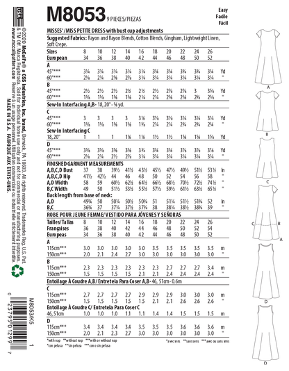 McCall's M8053 sewing pattern envelope showing sleeveless a-line dress designs