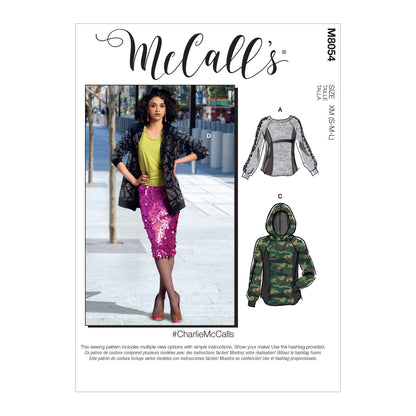 McCall's M8054 sewing pattern envelope showing unisex pullover top designs