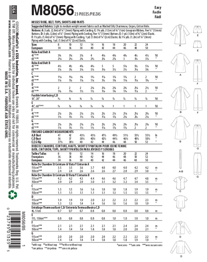McCall's M8056 sewing pattern envelope showing wrap robe designs