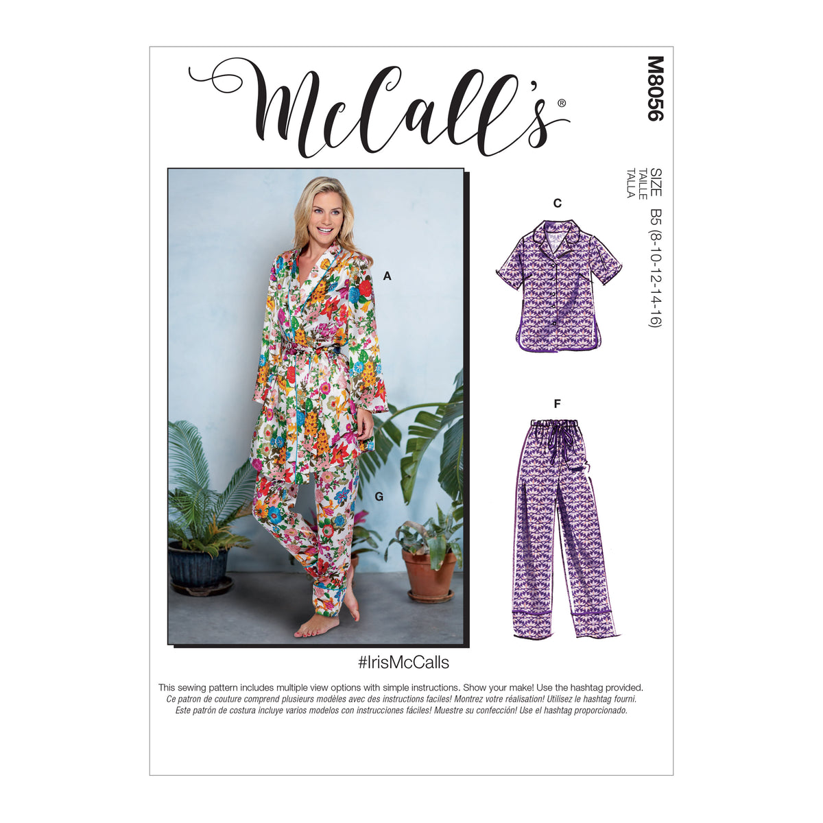 McCall's M8056 sewing pattern envelope showing wrap robe designs