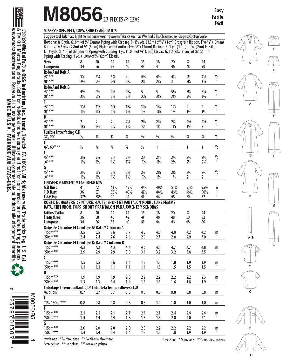 McCall's M8056 sewing pattern envelope showing wrap robe designs