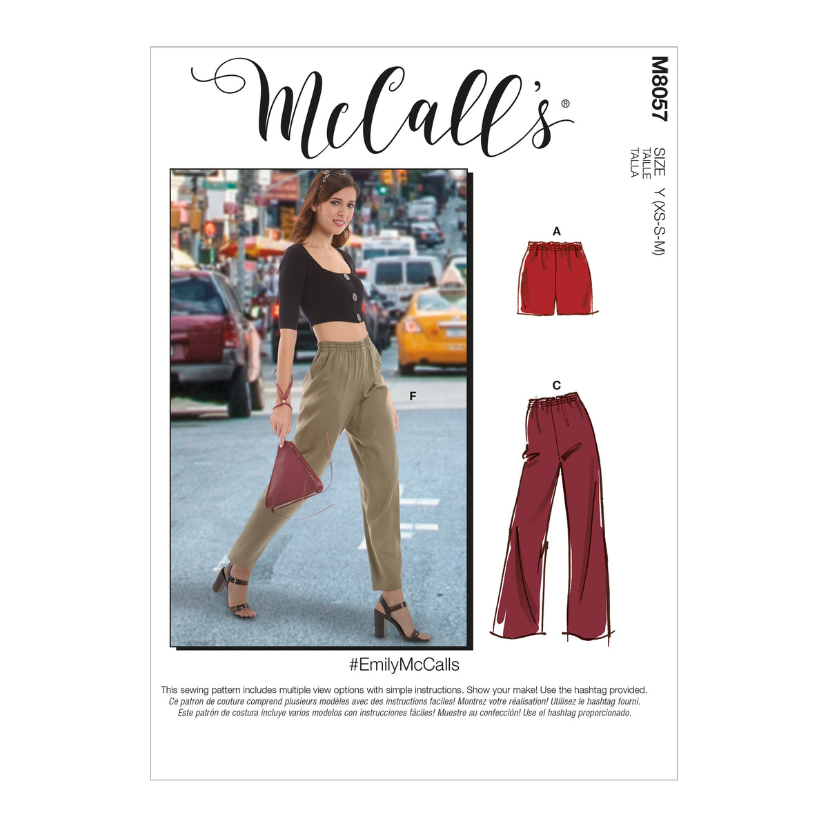 McCall's M8057 sewing pattern envelope showing shorts and trousers designs