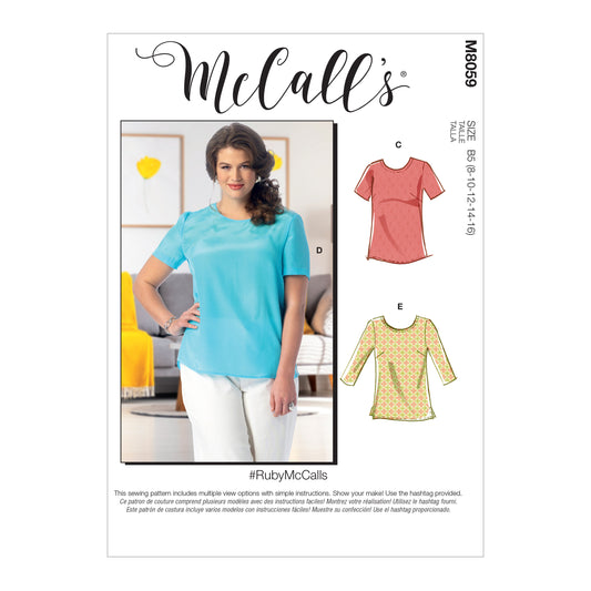McCall's M8059 sewing pattern envelope showing tops and tunics designs