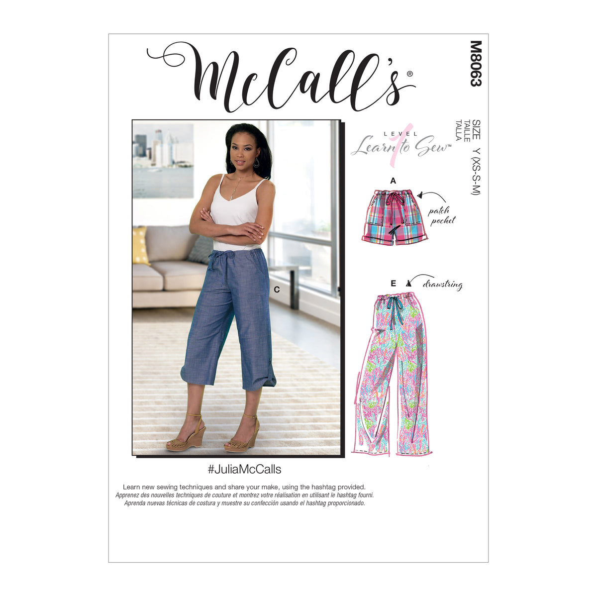 McCall's M8063 sewing pattern envelope showing shorts and trousers designs