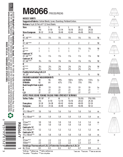 McCall's M8066 sewing pattern envelope showing pull-on skirt designs