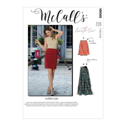 McCall's M8068 sewing pattern envelope showing skirt designs