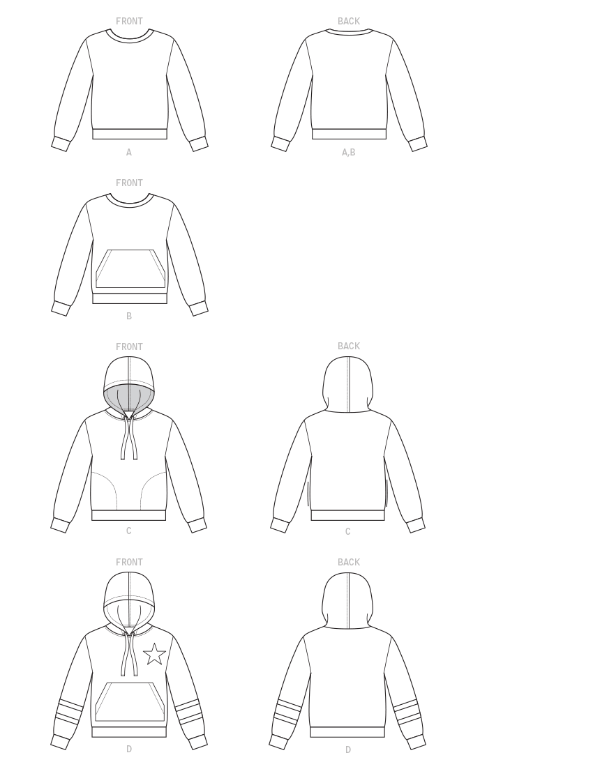 McCall's M8070 sewing pattern envelope showing unisex pullover top designs