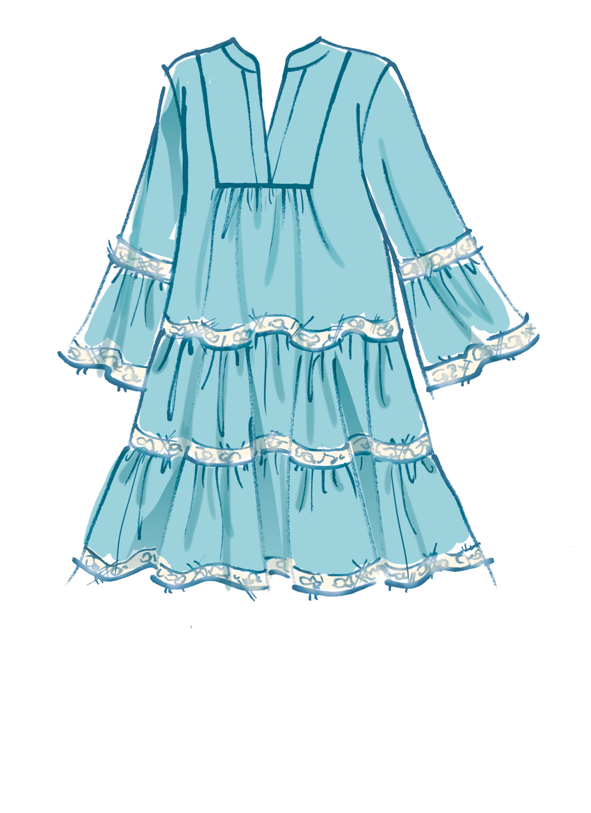 McCall's M8090 sewing pattern envelope showing tiered dress designs