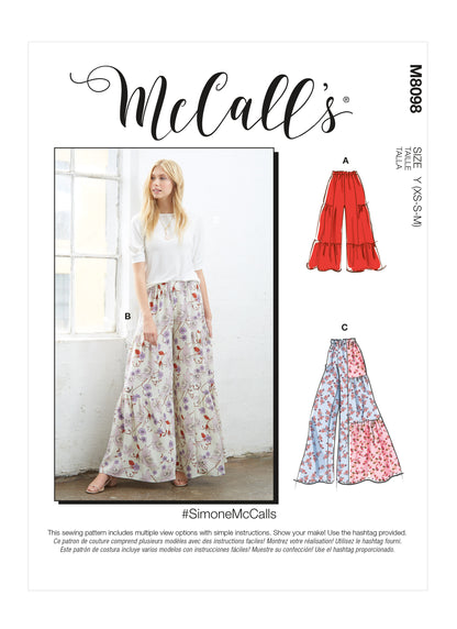 McCall's M8098 sewing pattern envelope showing wide leg trousers designs