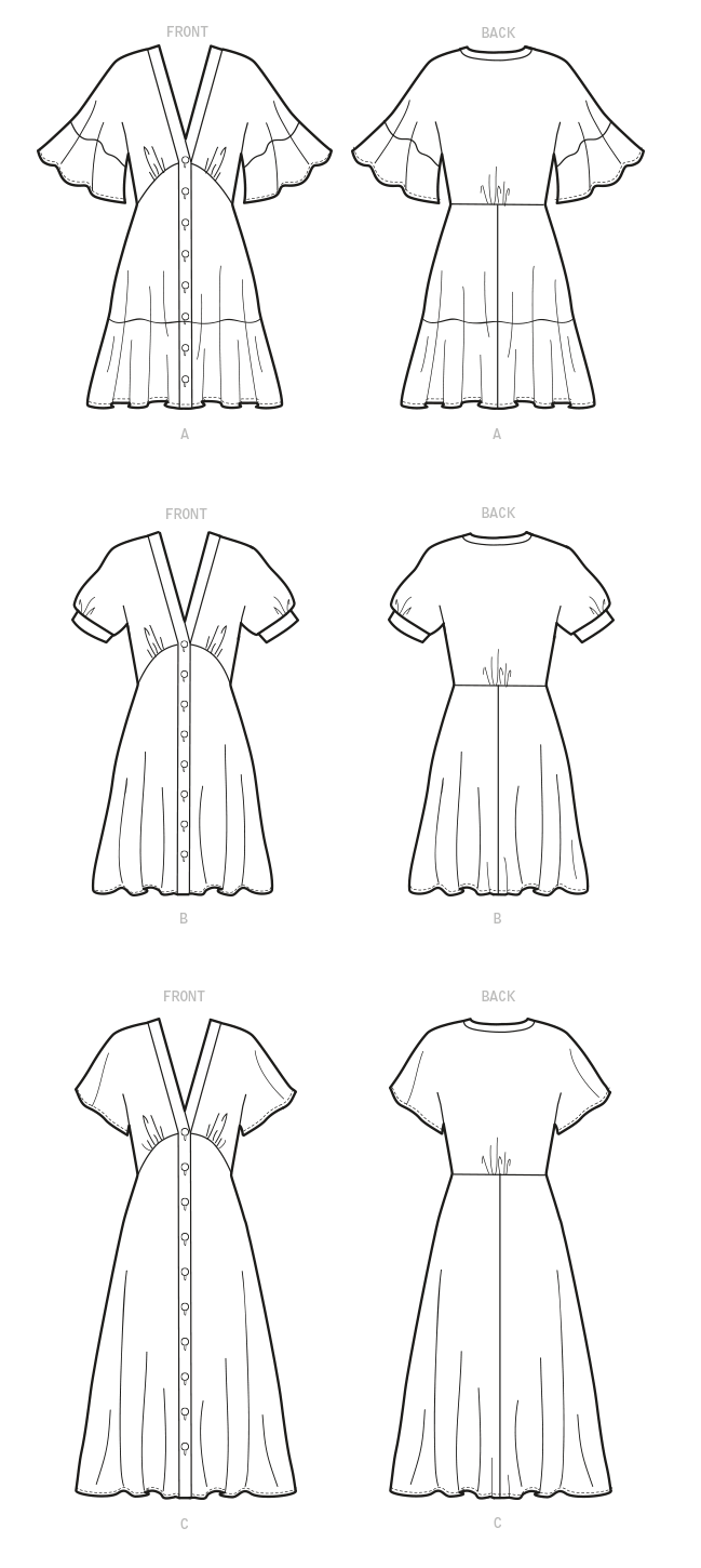 McCall's M8104 sewing pattern envelope showing button front dress designs