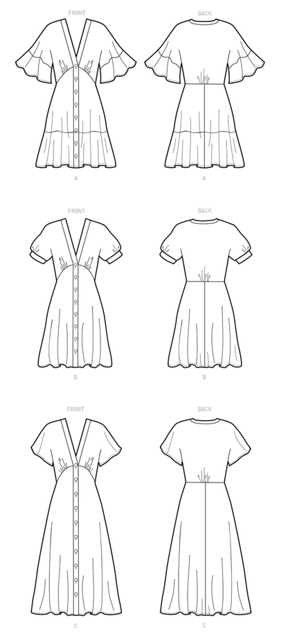 McCall's M8104 sewing pattern envelope showing button front dress designs