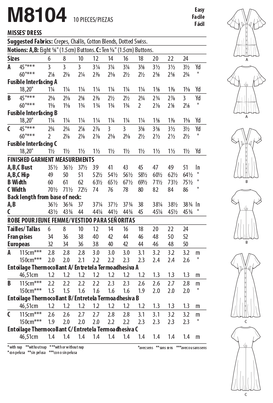 McCall's M8104 sewing pattern envelope showing button front dress designs