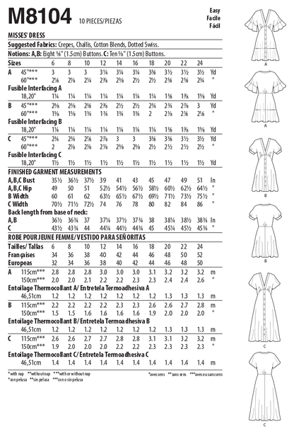 McCall's M8104 sewing pattern envelope showing button front dress designs