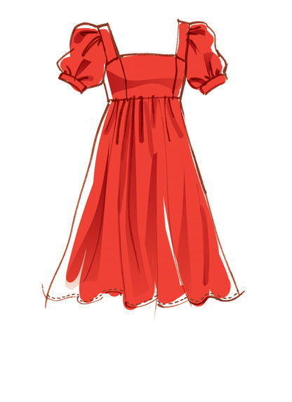 McCall's M8108 sewing pattern envelope showing gathered dress designs
