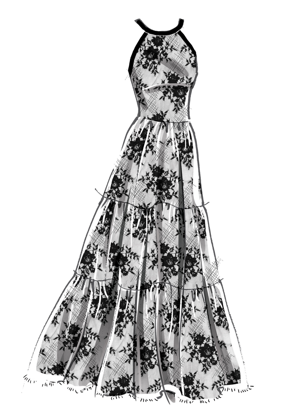 McCall's M8110 sewing pattern envelope showing tiered sheer dress designs