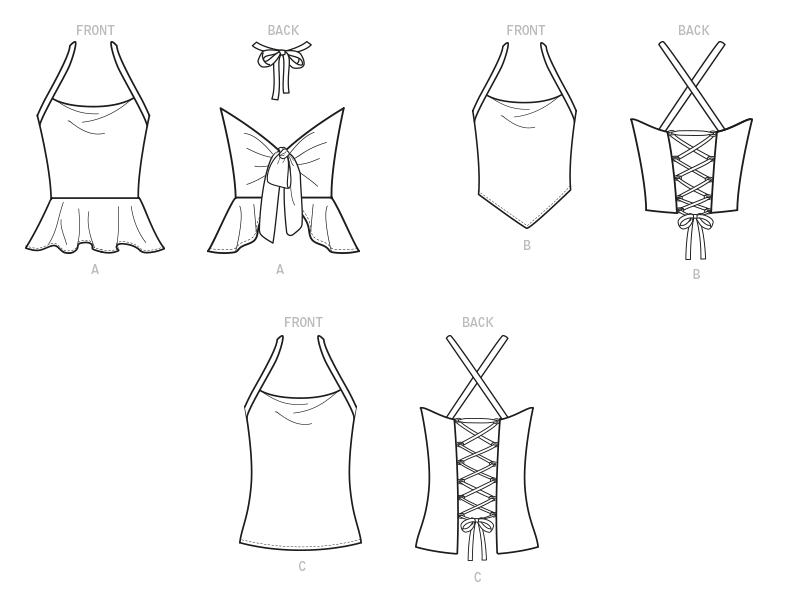 McCall's M8114 sewing pattern envelope showing the bias cut halter top designs