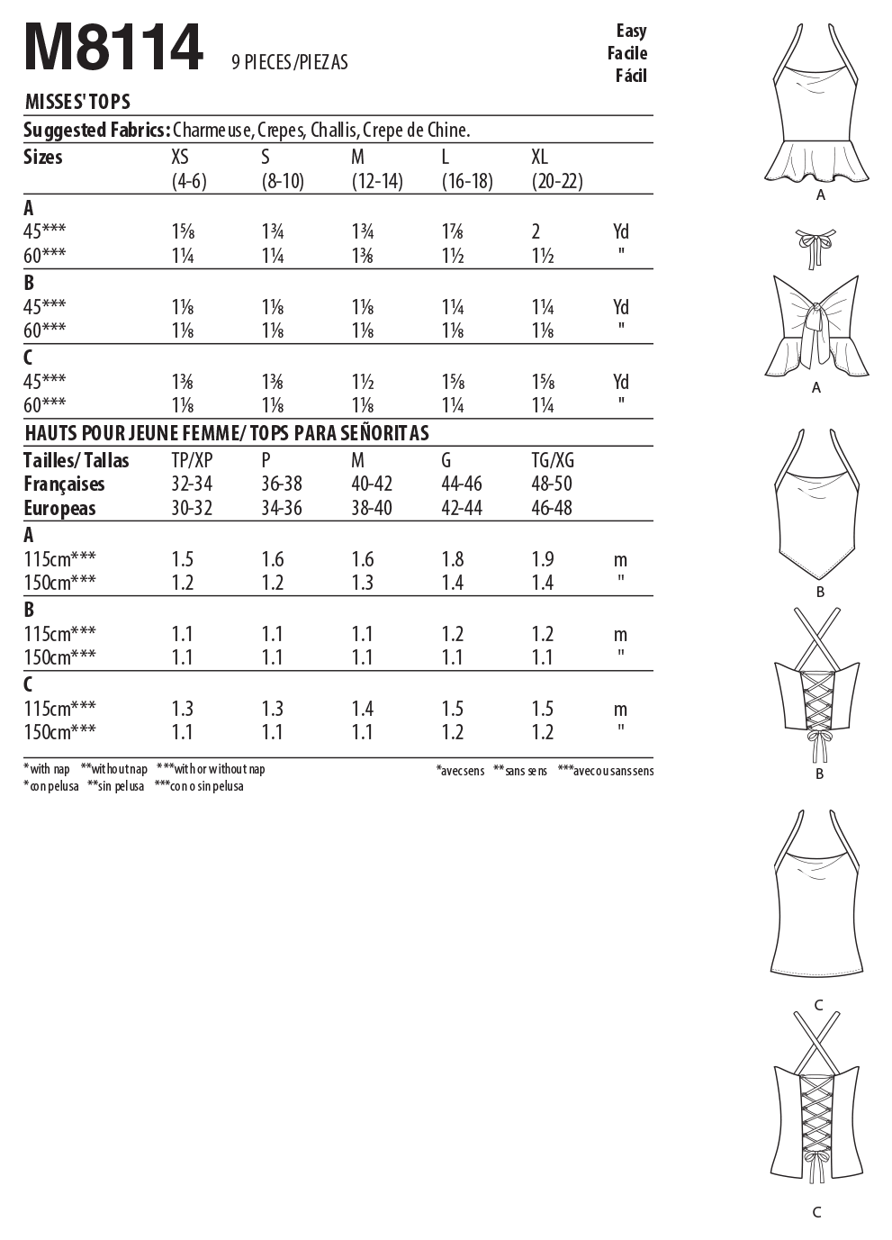 McCall's M8114 sewing pattern envelope showing the bias cut halter top designs