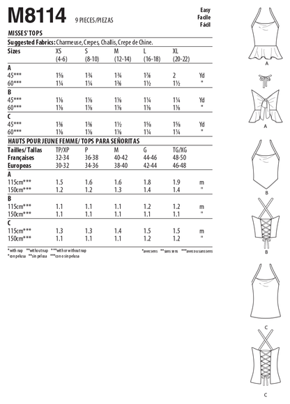 McCall's M8114 sewing pattern envelope showing the bias cut halter top designs