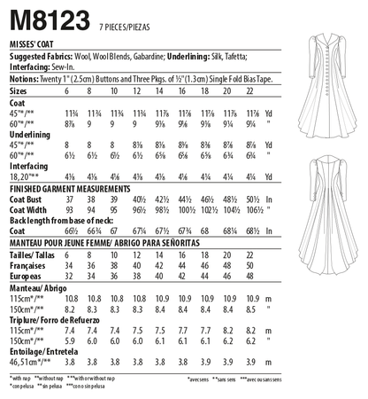 McCall's M8123 sewing pattern envelope showing the victorian coat costume designs