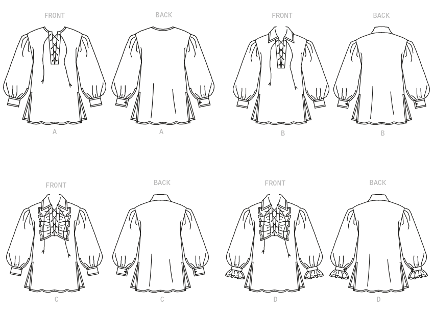 McCall's M8131 sewing pattern envelope showing the lace-up pirate shirt costume designs