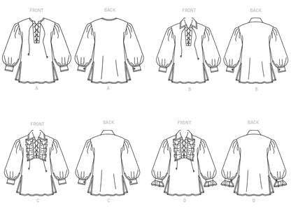 McCall's M8131 sewing pattern envelope showing the lace-up pirate shirt costume designs