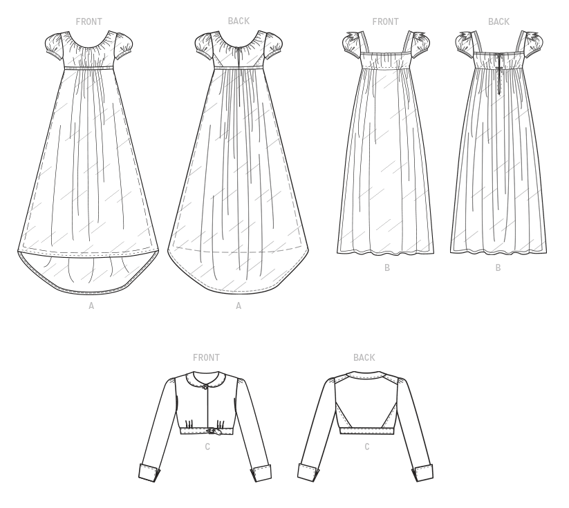 McCall's M8132 sewing pattern envelope showing the 18th century costume designs