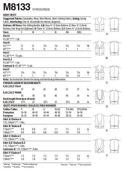 McCall's M8133 sewing pattern envelope showing the period suit & vest costume designs
