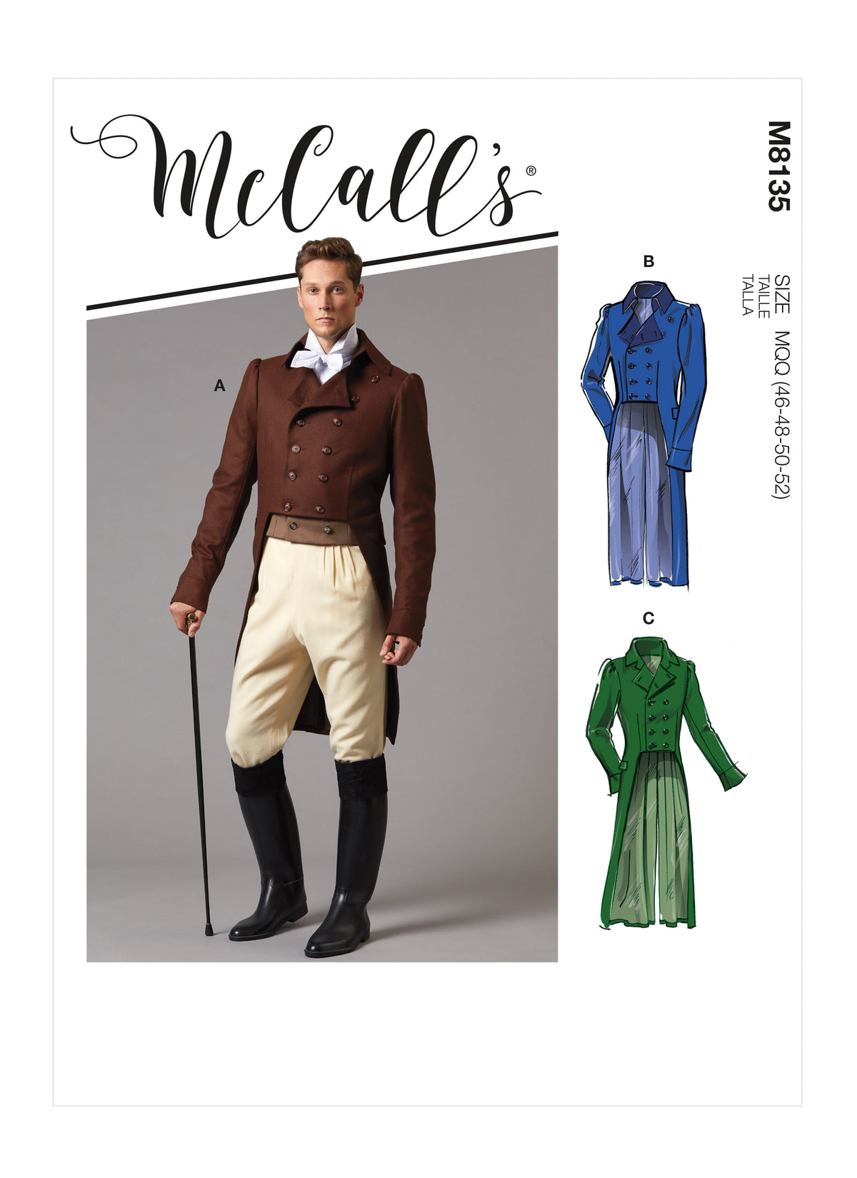 McCall's M8135 sewing pattern envelope showing the late 1800s jacket costume designs