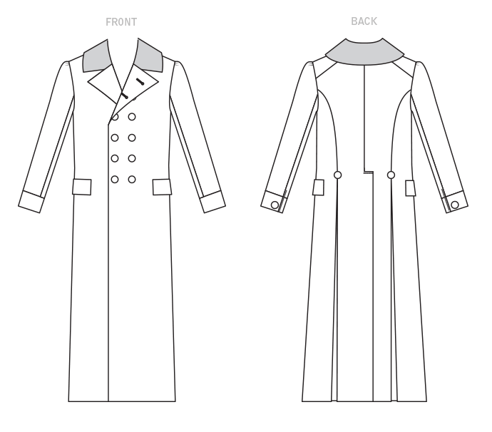 McCall's M8137 sewing pattern envelope showing the 1814 greatcoat costume designs