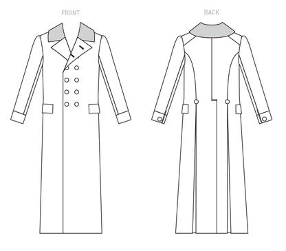 McCall's M8137 sewing pattern envelope showing the 1814 greatcoat costume designs