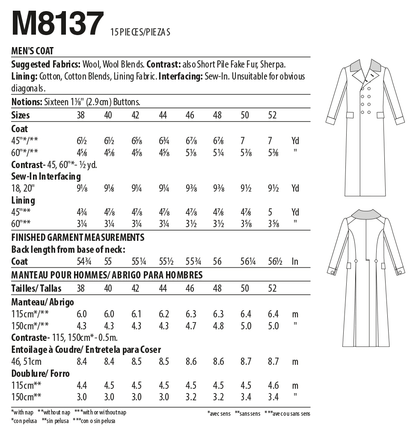 McCall's M8137 sewing pattern envelope showing the 1814 greatcoat costume designs