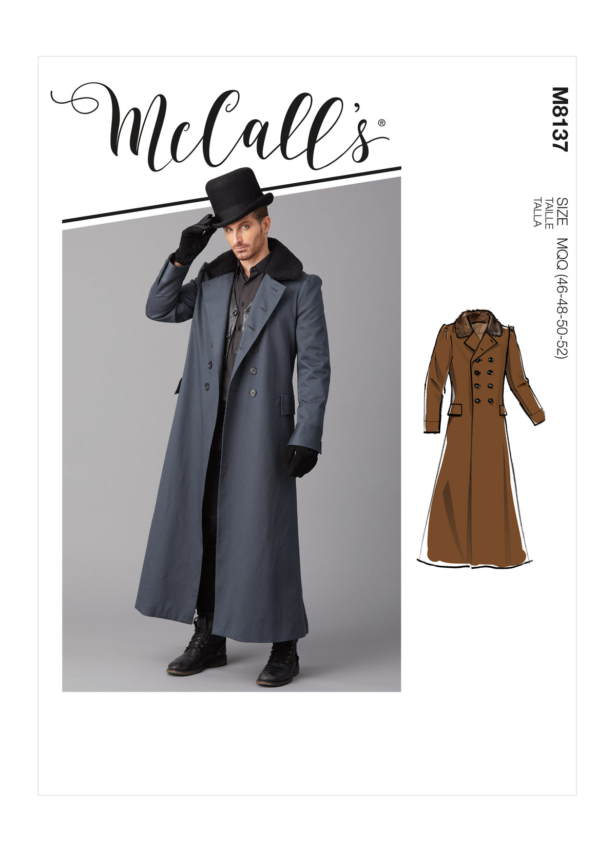 McCall's M8137 sewing pattern envelope showing the 1814 greatcoat costume designs