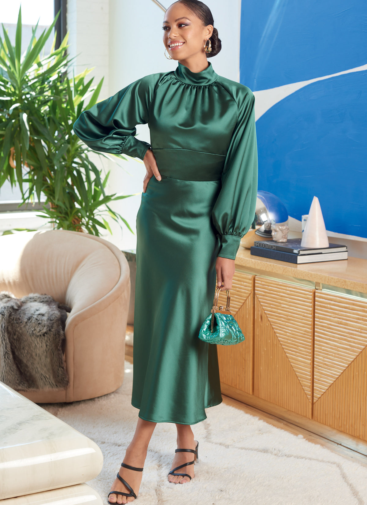 McCall's M8141 sewing pattern envelope showing the high neck dress designs