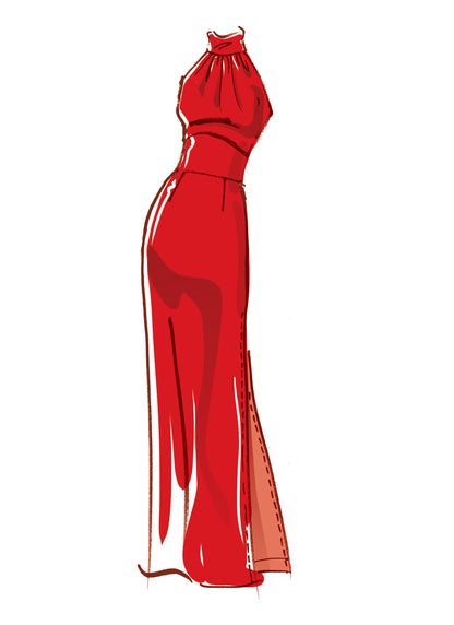McCall's M8141 sewing pattern envelope showing the high neck dress designs
