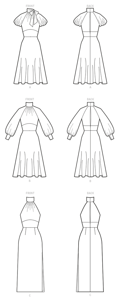 McCall's M8141 sewing pattern envelope showing the high neck dress designs