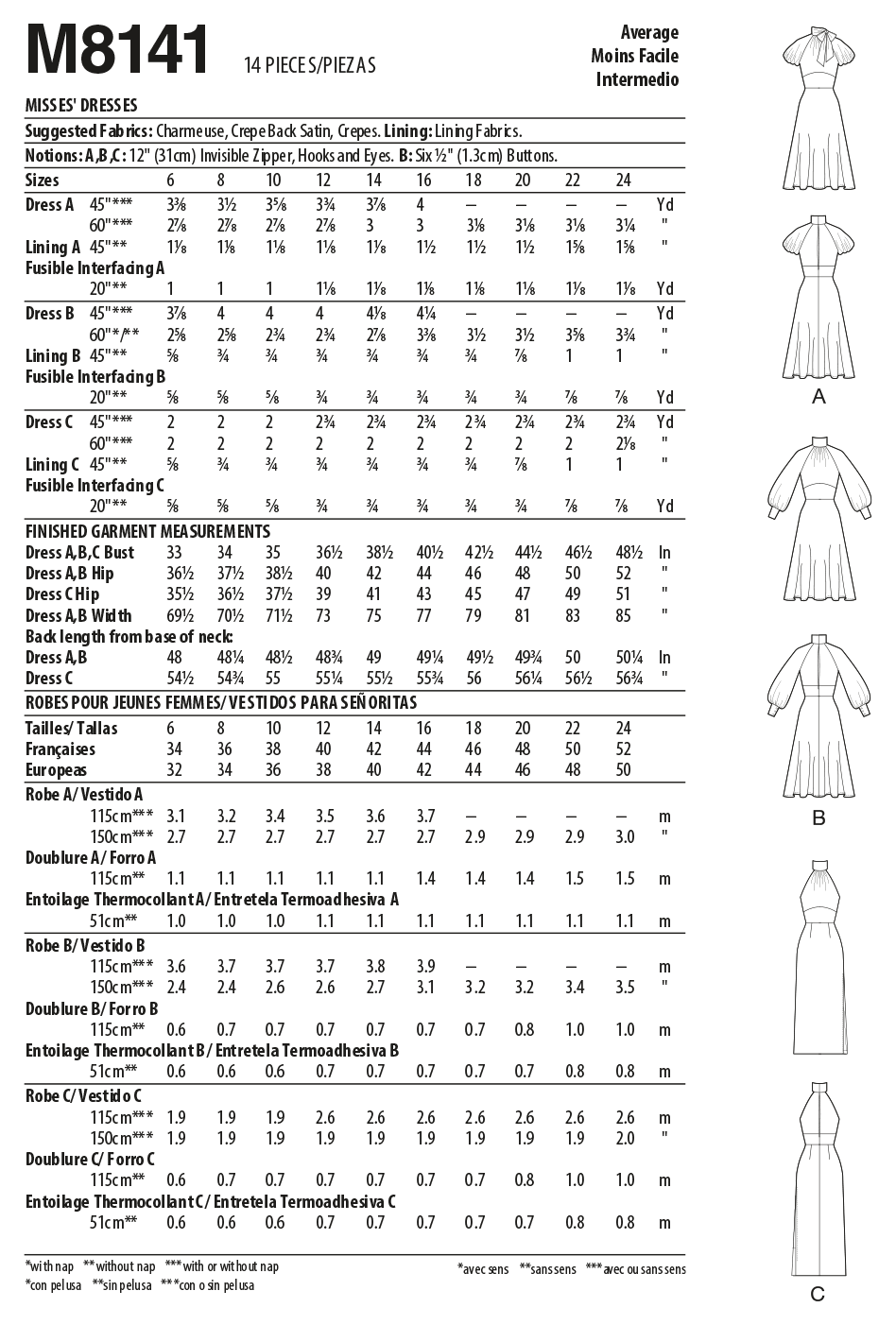 McCall's M8141 sewing pattern envelope showing the high neck dress designs