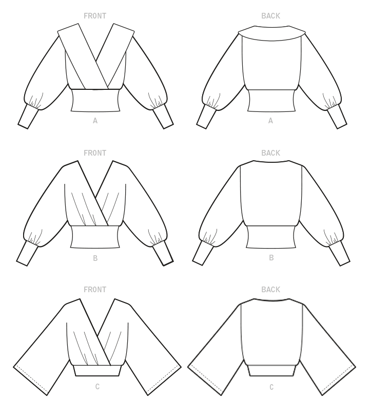 McCall's M8145 sewing pattern envelope showing the surplice knit top designs
